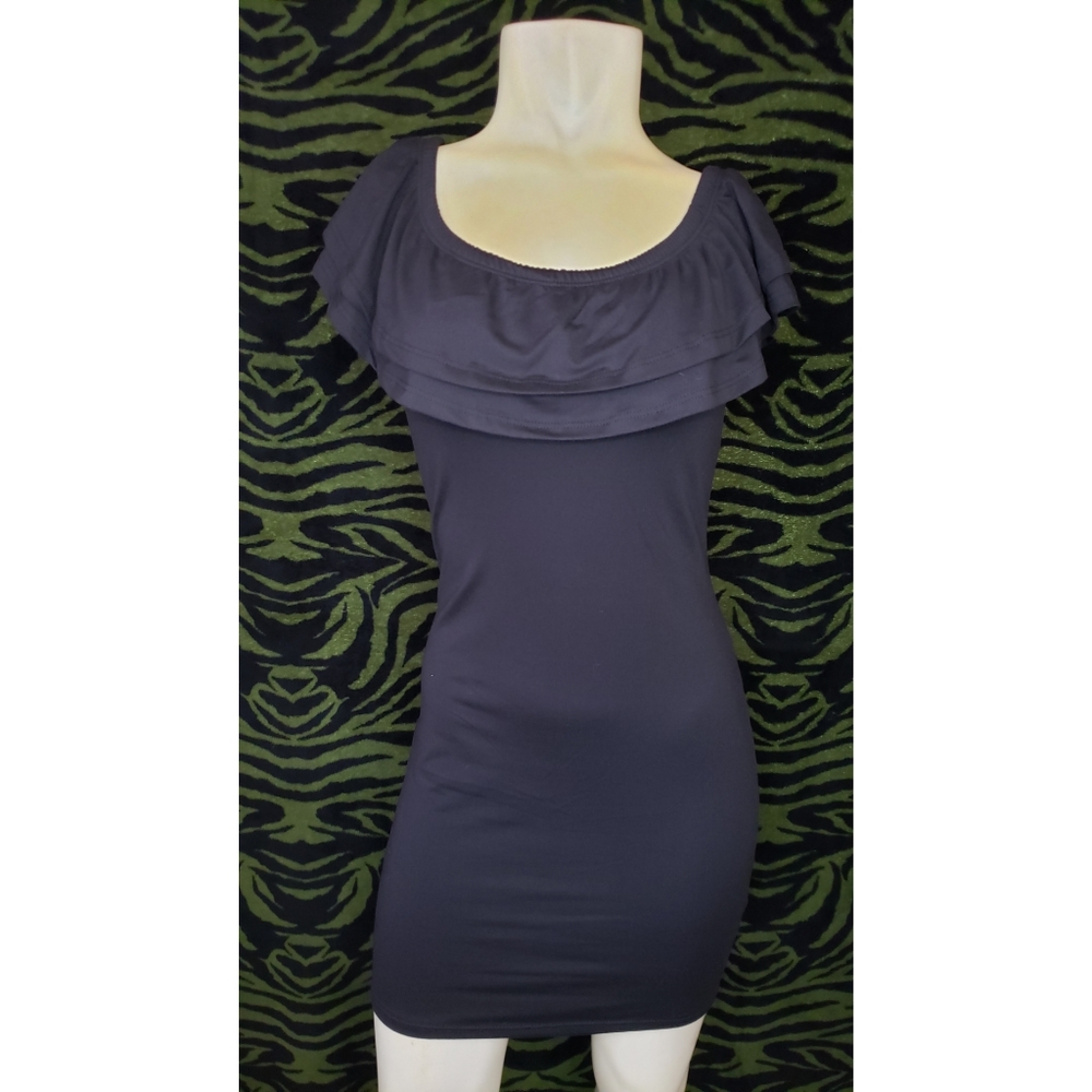 Black off the shoulder ruffle mini dress